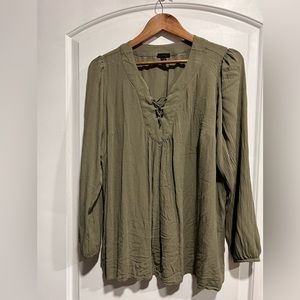 Torrid Green Linen Peasant Blouse Top